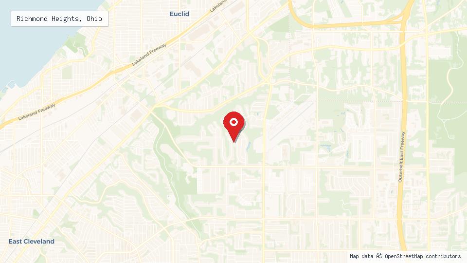 Street map of Richmond Heights, Ohio with location pin