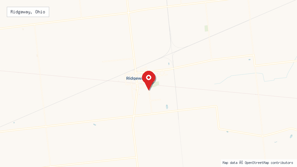 Street map of Ridgeway, Ohio with location pin