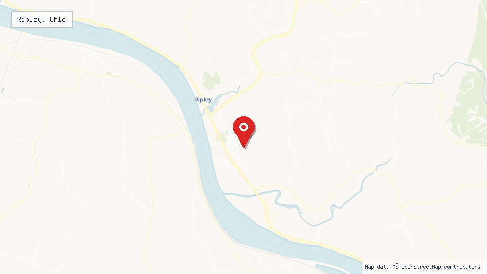 Street map of Ripley, Ohio with location pin