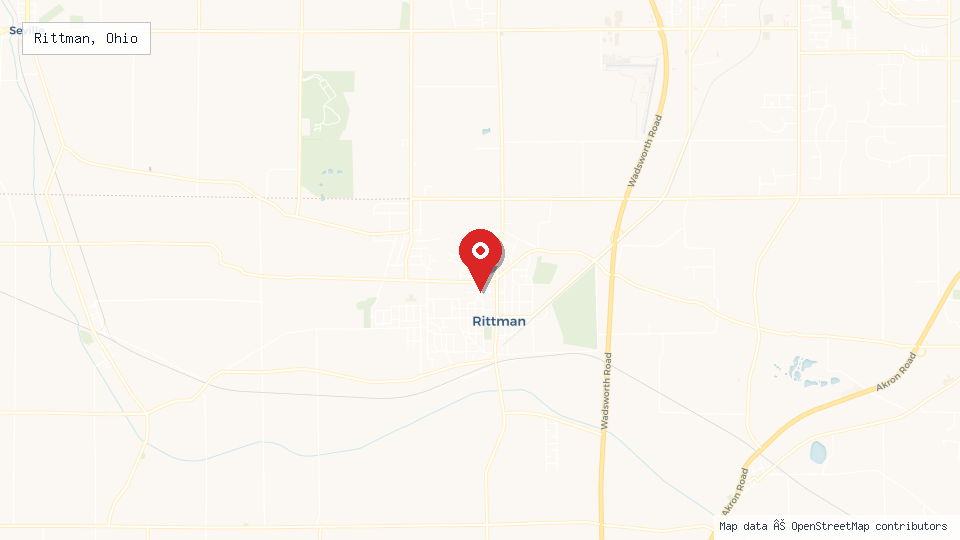 Street map of Rittman, Ohio with location pin