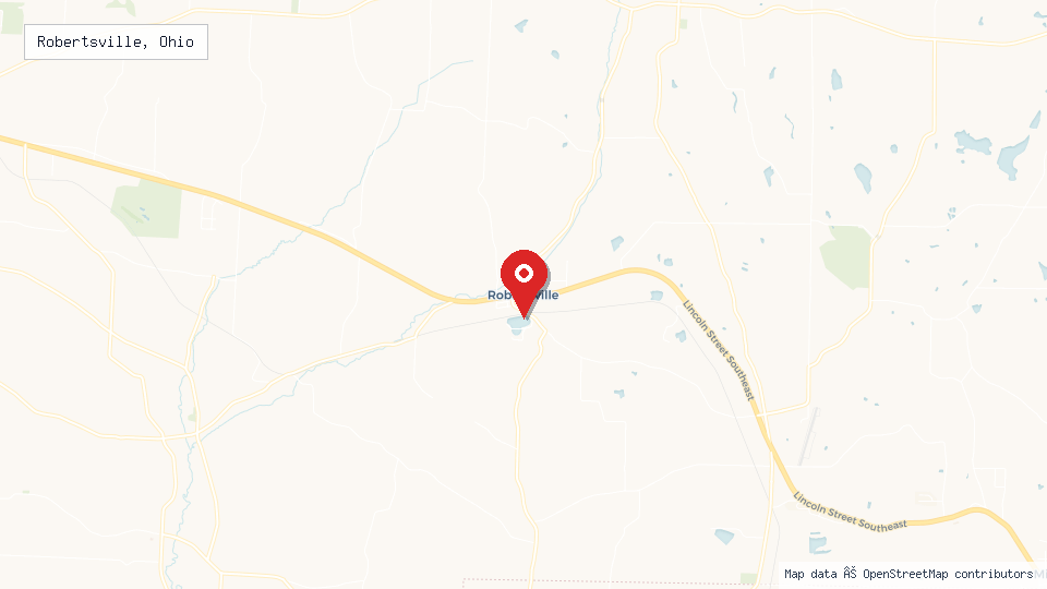 Street map of Robertsville, Ohio with location pin