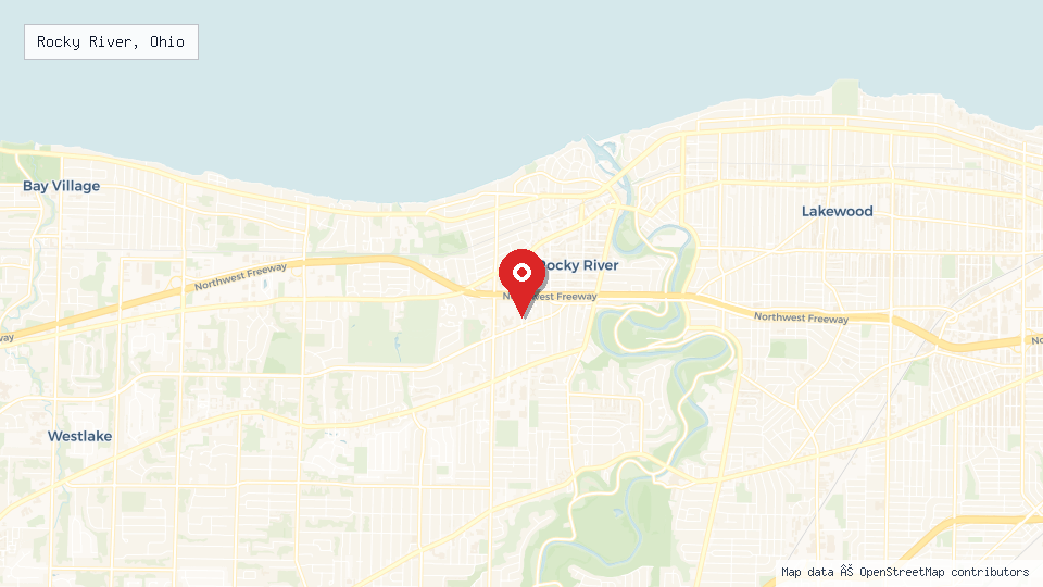 Street map of Rocky River, Ohio with location pin