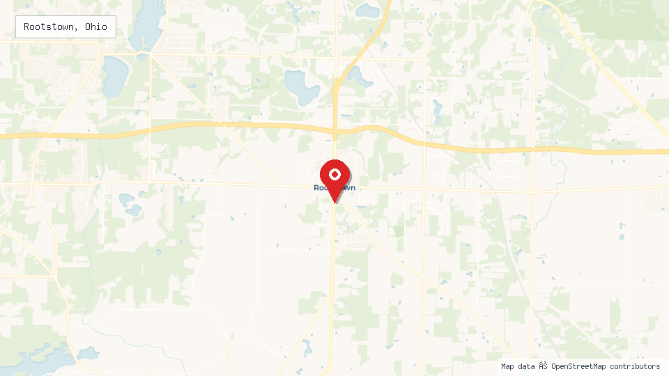 Street map of Rootstown, Ohio with location pin