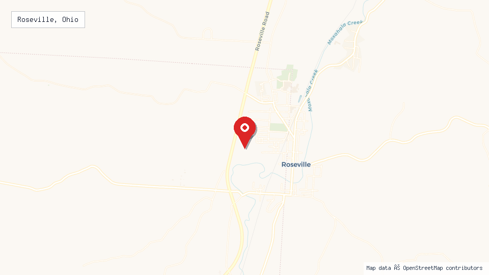 Street map of Roseville, Ohio with location pin