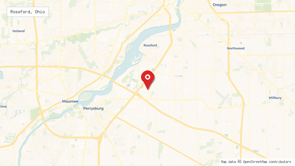 Street map of Rossford, Ohio with location pin
