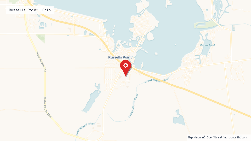 Street map of Russells Point, Ohio with location pin