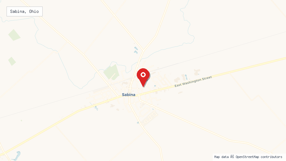 Street map of Sabina, Ohio with location pin
