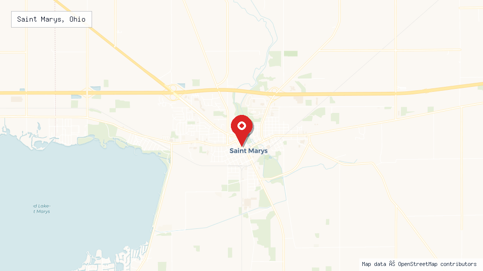 Street map of Saint Marys, Ohio with location pin