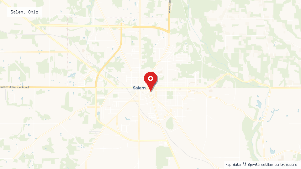 Street map of Salem, Ohio with location pin
