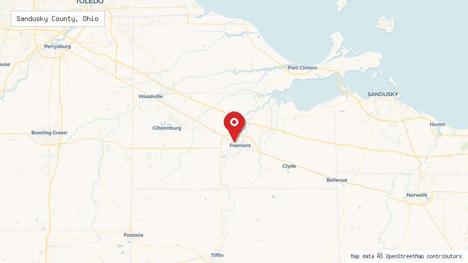 Street map of Sandusky County, Ohio with location pin
