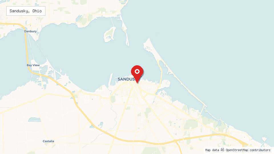 Street map of Sandusky, Ohio with location pin