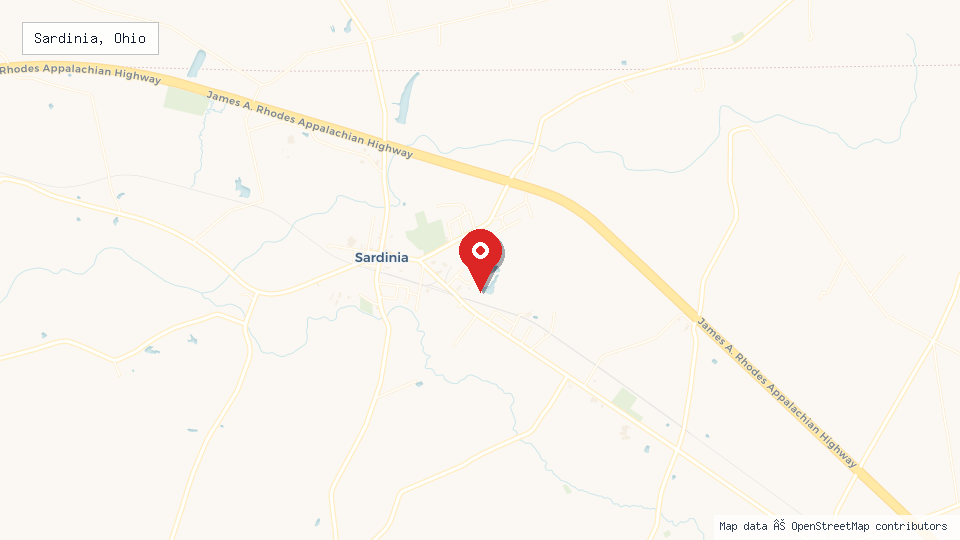 Street map of Sardinia, Ohio with location pin