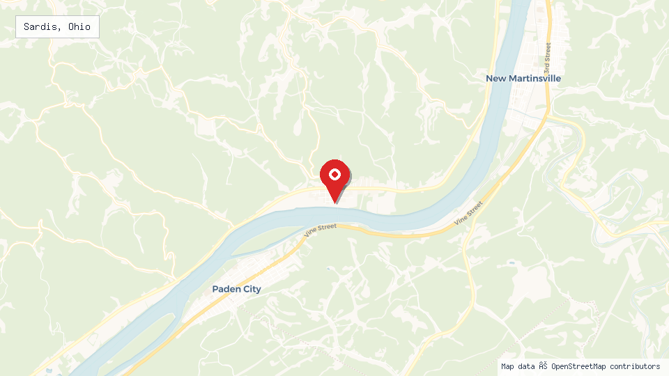 Street map of Sardis, Ohio with location pin