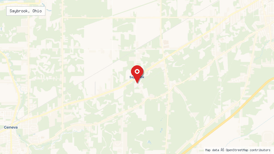 Street map of Saybrook, Ohio with location pin