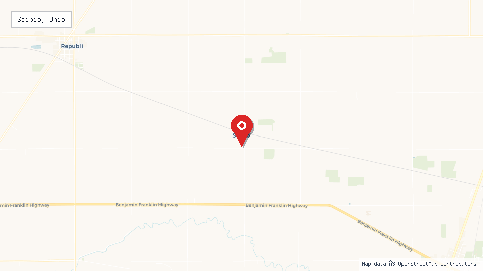 Street map of Scipio, Ohio with location pin