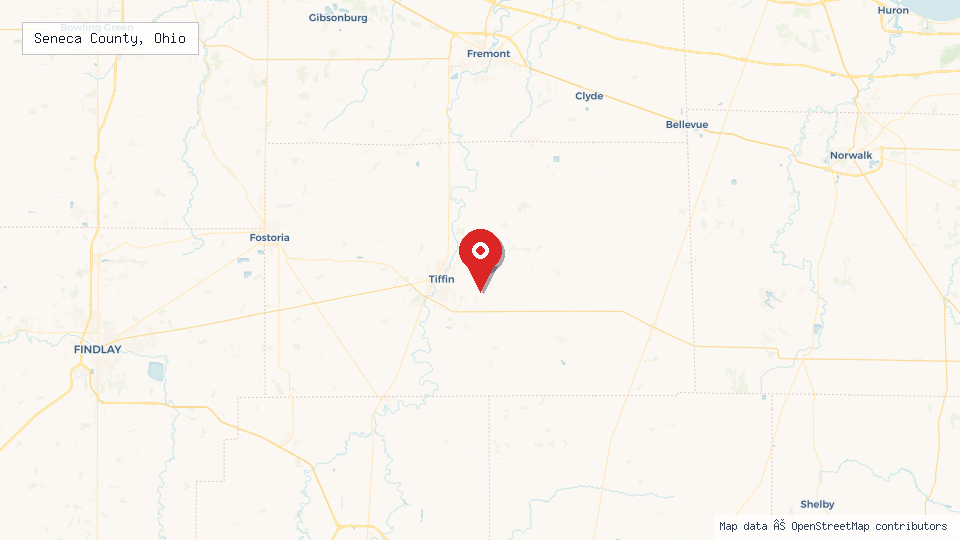 Street map of Seneca County, Ohio with location pin