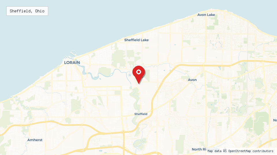 Street map of Sheffield, Ohio with location pin