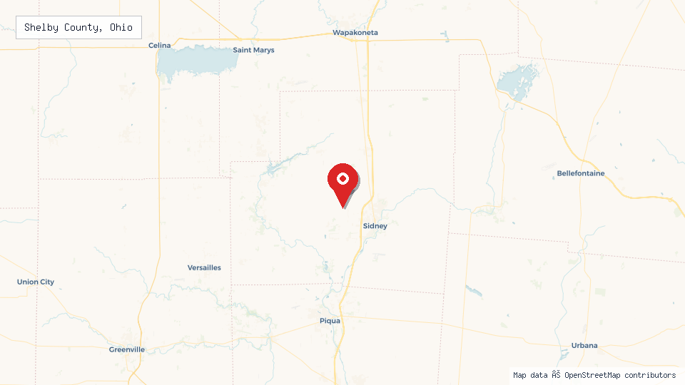 Street map of Shelby County, Ohio with location pin