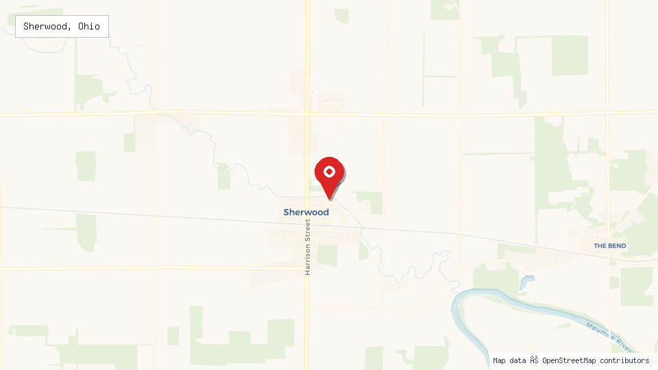 Street map of Sherwood, Ohio with location pin