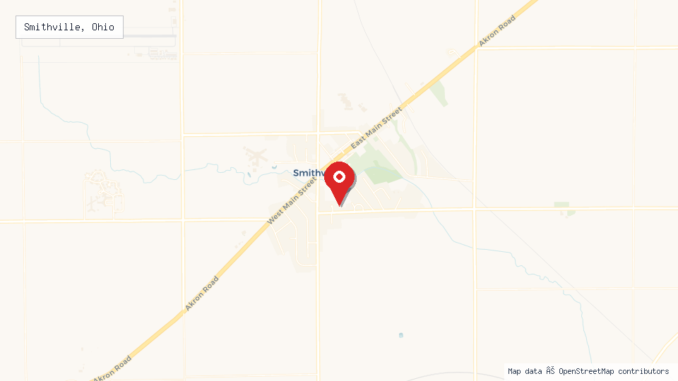 Street map of Smithville, Ohio with location pin
