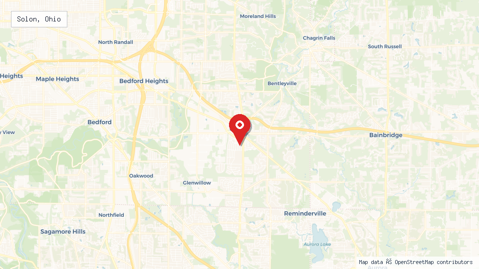 Street map of Solon, Ohio with location pin