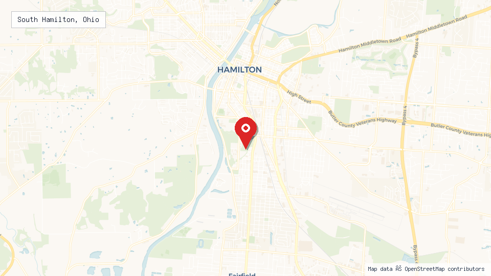 Street map of South Hamilton, Ohio with location pin