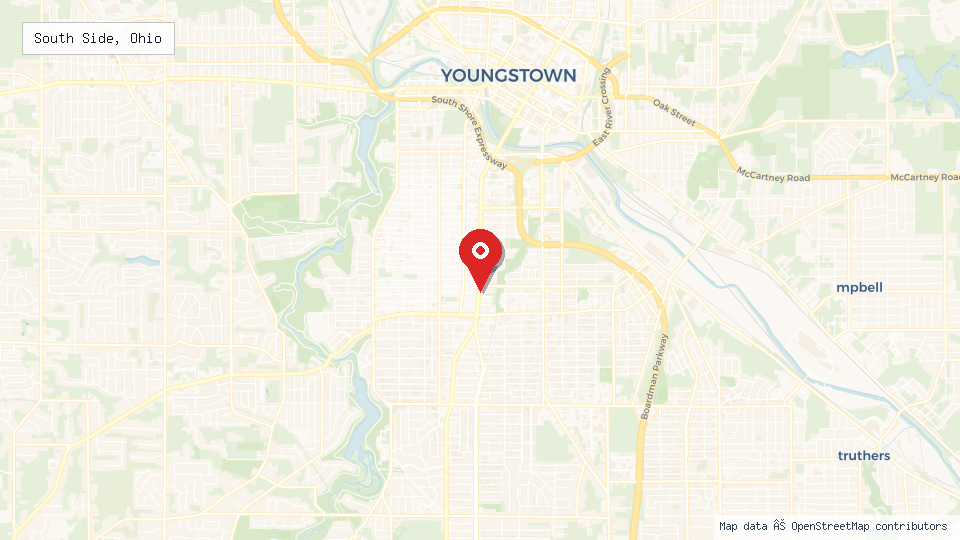 Street map of South Side, Ohio with location pin
