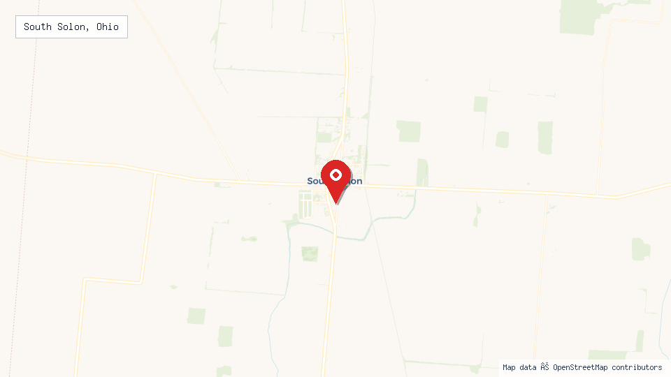 Street map of South Solon, Ohio with location pin