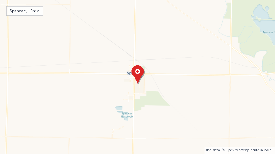 Street map of Spencer, Ohio with location pin