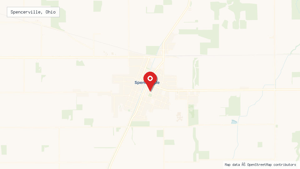 Street map of Spencerville, Ohio with location pin