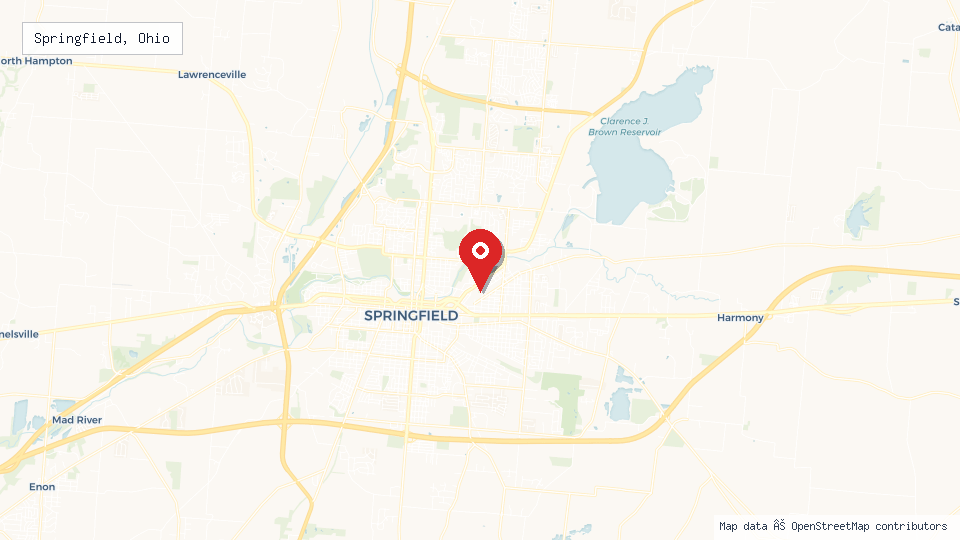 Street map of Springfield, Ohio with location pin