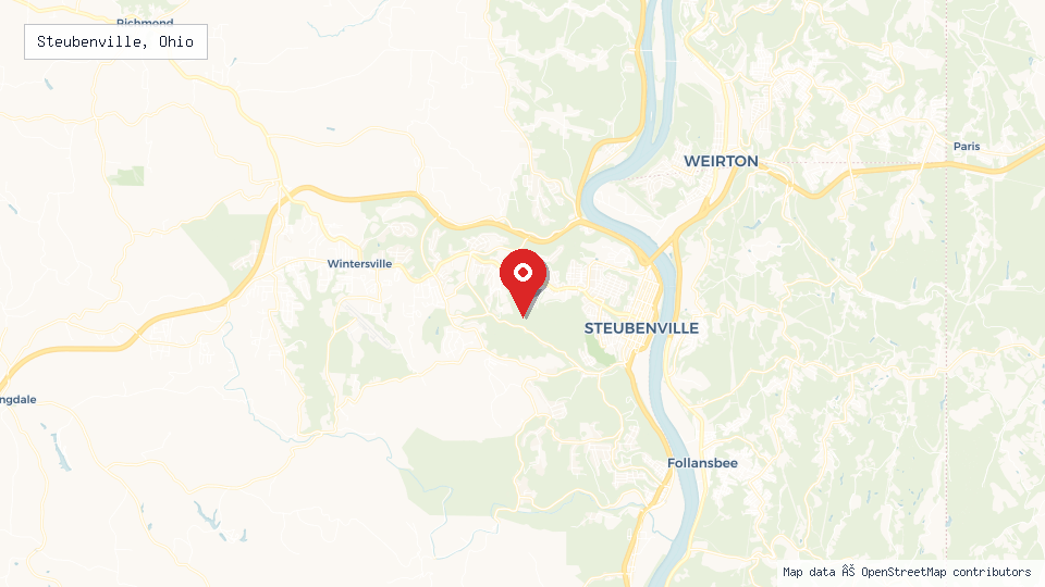 Street map of Steubenville, Ohio with location pin