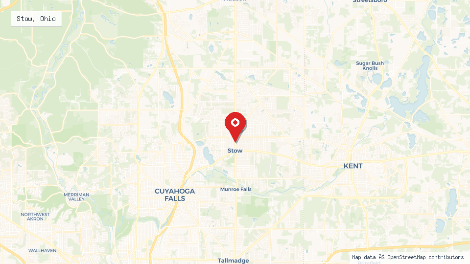 Street map of Stow, Ohio with location pin