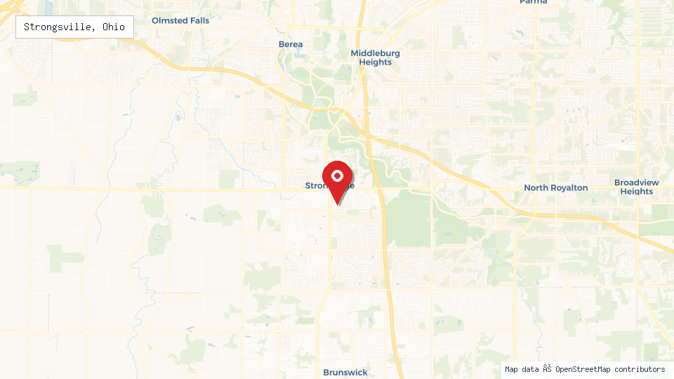 Street map of Strongsville, Ohio with location pin