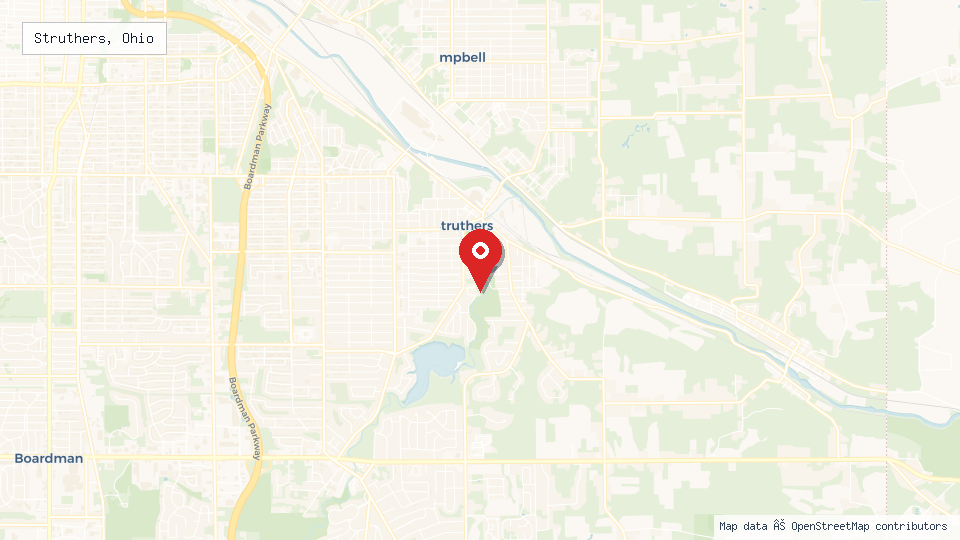 Street map of Struthers, Ohio with location pin
