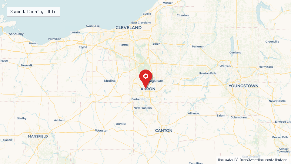 Street map of Summit County, Ohio with location pin