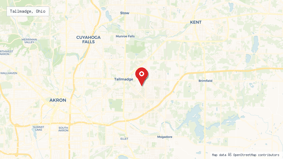 Street map of Tallmadge, Ohio with location pin