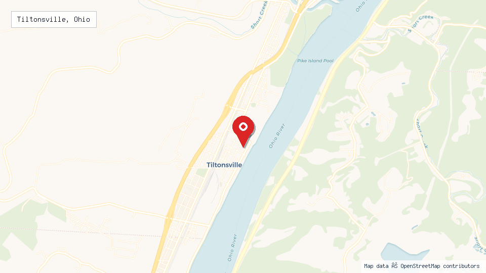 Street map of Tiltonsville, Ohio with location pin