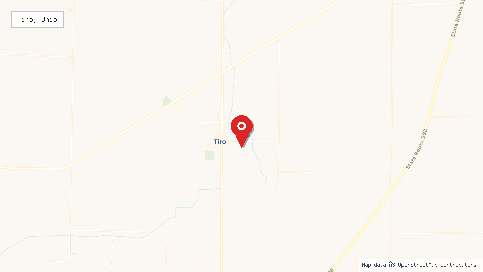 Street map of Tiro, Ohio with location pin