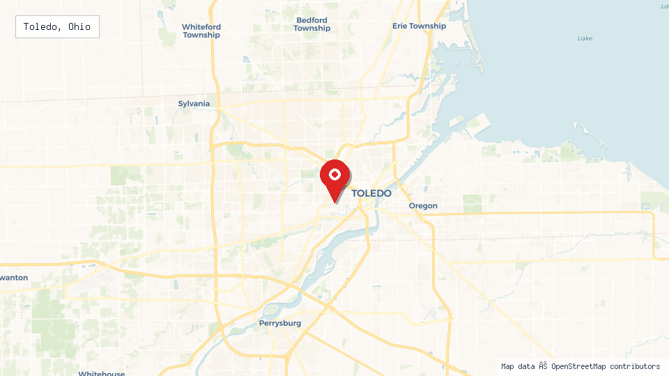 Street map of Toledo, Ohio with location pin