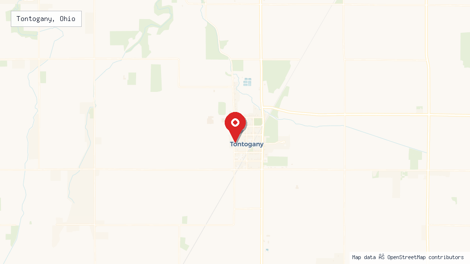 Street map of Tontogany, Ohio with location pin