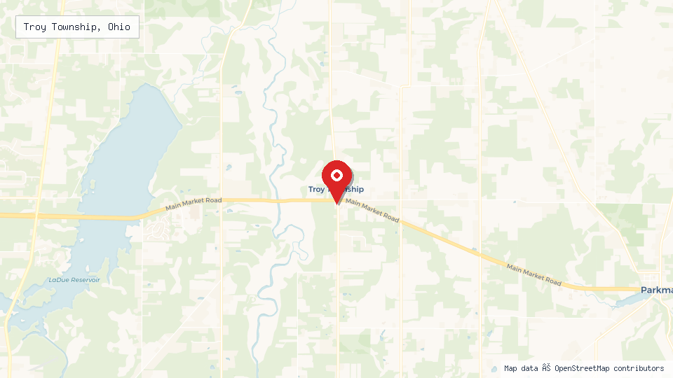 Street map of Troy Township, Ohio with location pin