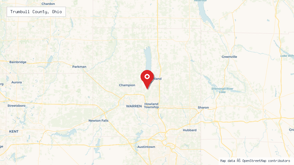 Street map of Trumbull County, Ohio with location pin