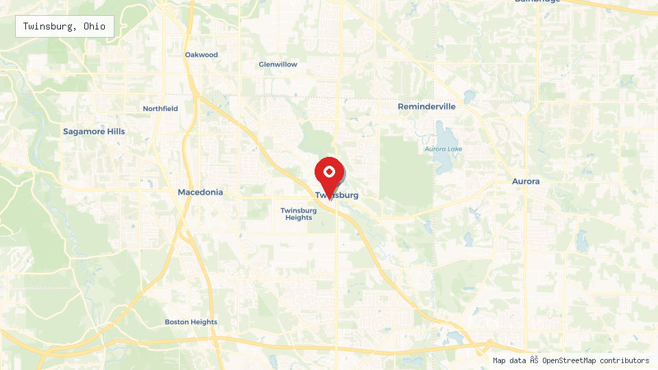 Street map of Twinsburg, Ohio with location pin