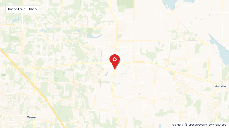 Street map of Uniontown, Ohio with location pin
