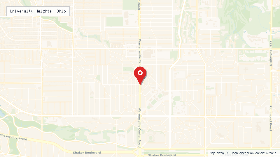 Street map of University Heights, Ohio with location pin