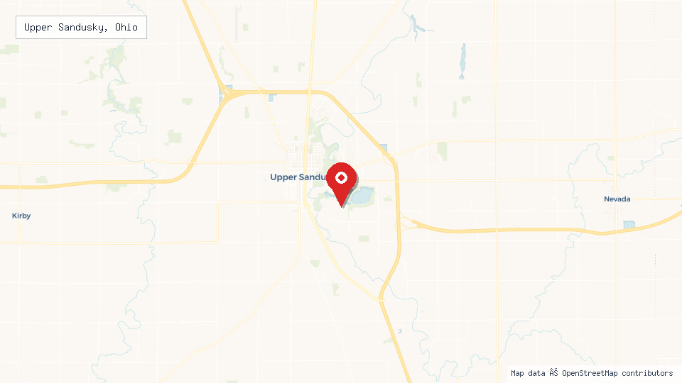 Street map of Upper Sandusky, Ohio with location pin