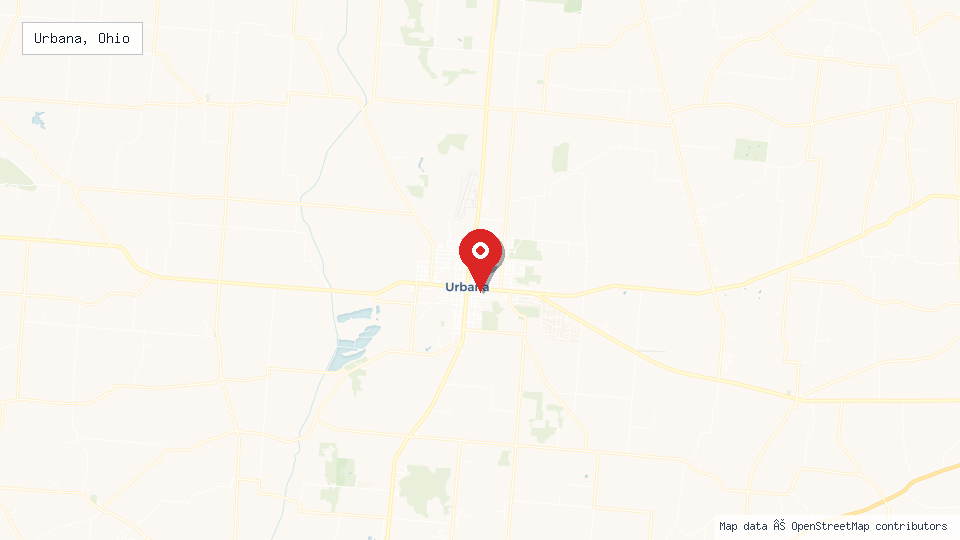 Street map of Urbana, Ohio with location pin