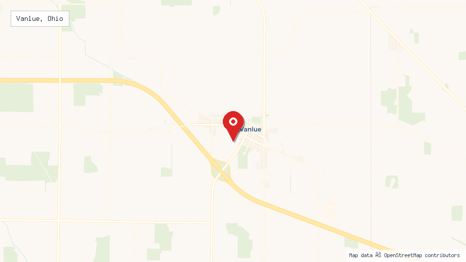 Street map of Vanlue, Ohio with location pin