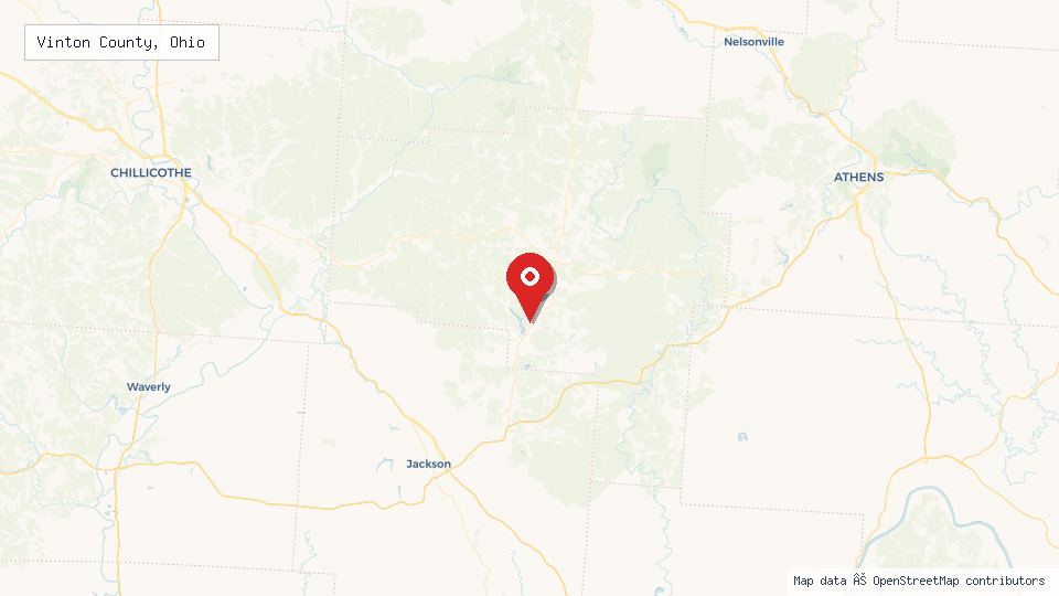 Street map of Vinton County, Ohio with location pin